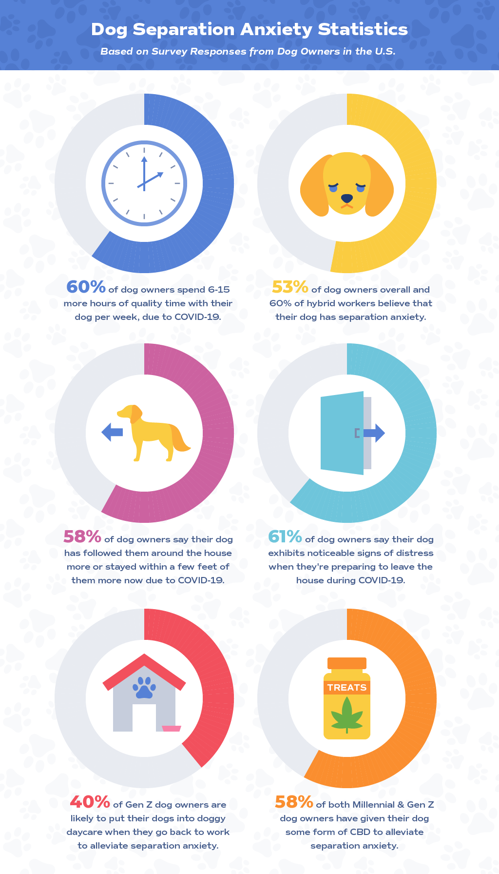 Infographic on dog separation anxiety statistics from US dog owners